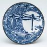 Japanese dragonfly ceramic ramen bowl, TOMBO, blue and white