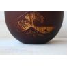 Japanese round rice bowl in dark natsume wood with wave pattern - NAMI