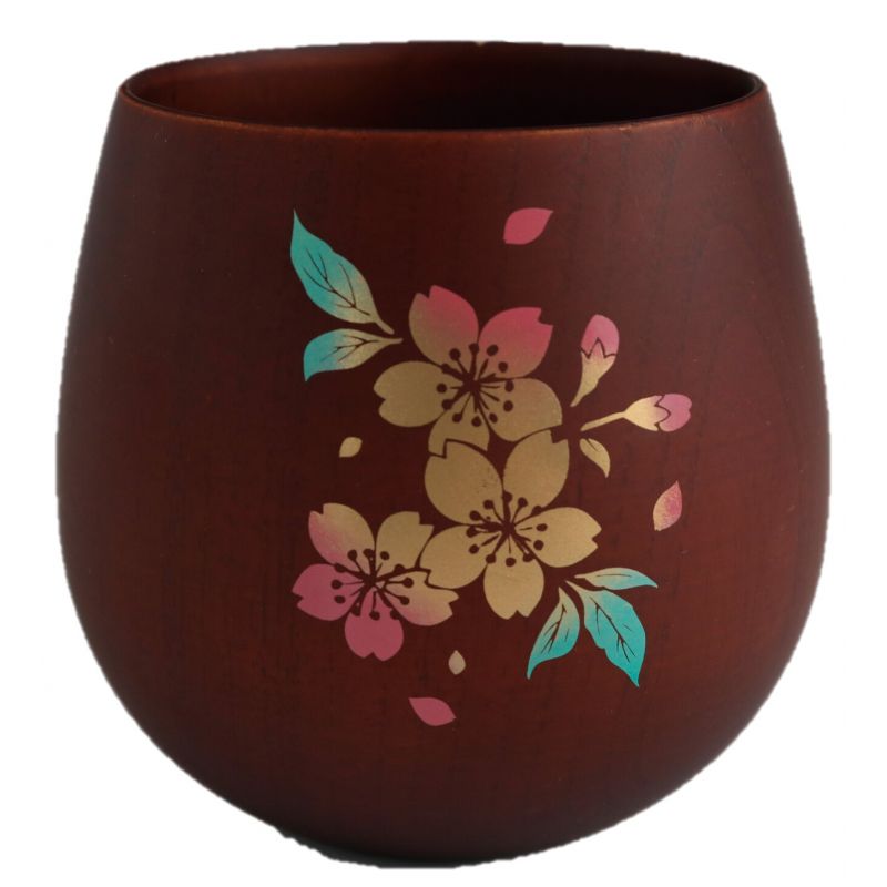 Bol japonais en bois marron foncé, fleurs de cerisier - SAKURA NO HANA 1