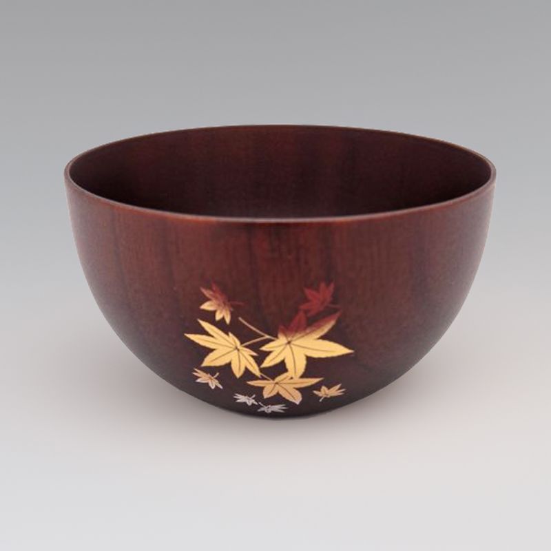 Bol japonais en bois marron,feuilles d'automne - MOMIJI