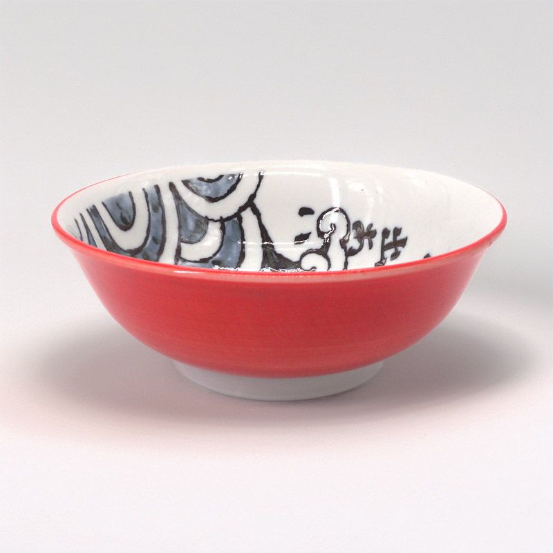 japanese noodle ramen bowl in ceramic OOTSURI, red fish