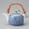 Japanese teapot with bamboo handle, SAKURA MOMIJI, blue and white