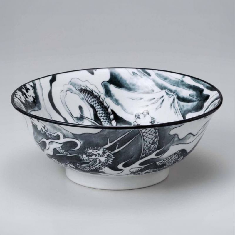 Japanese ceramic ramen bowl black dragon and mount Fuji pattern - RYU TO FUJISAN 1