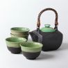 Black and green ceramic teapot and 4 cups set - MIDORI