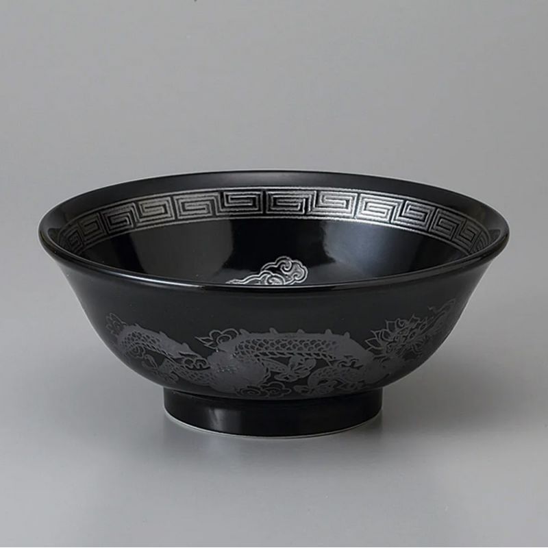 schwarze japanische Ramenschale silber Drachensilber KURO UWAGUSURI GIN RYÛMON