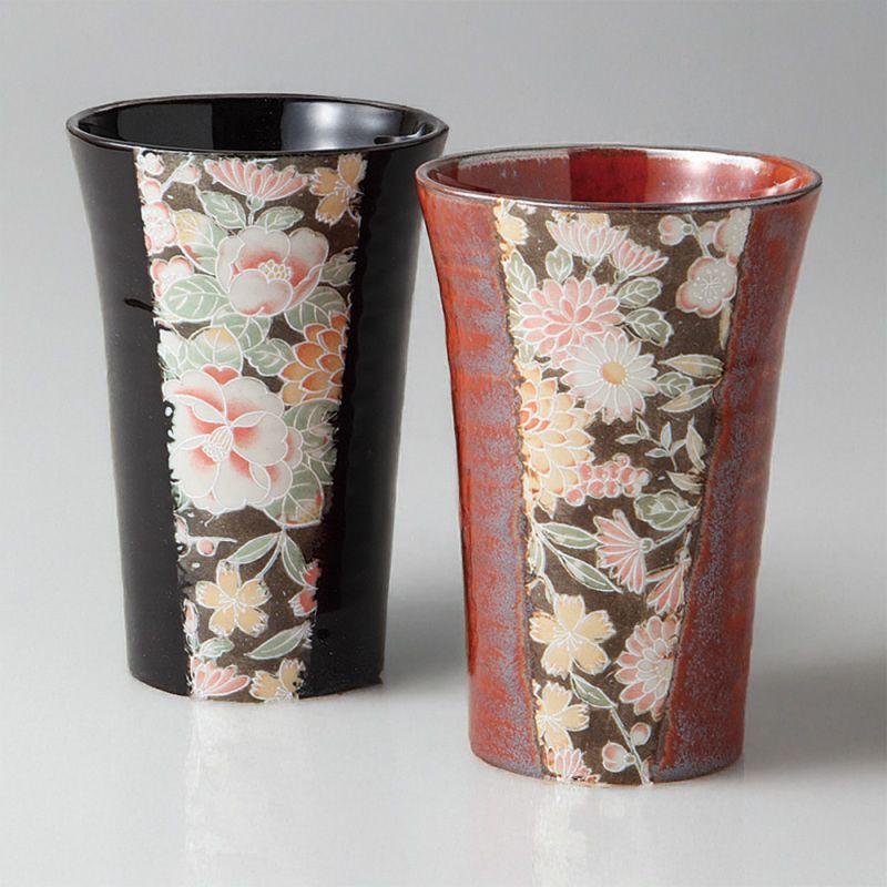 Duo of Japanese tea cups in red and black ceramic - HANA