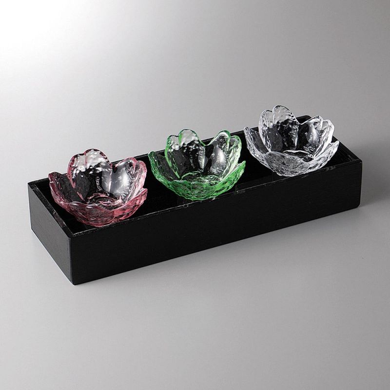 Trio de petit récipient japonais en verre, fleurs de cerisier- GARASU