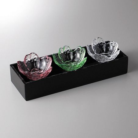 Trio of small Japanese glass containers, cherry blossoms - GARASU