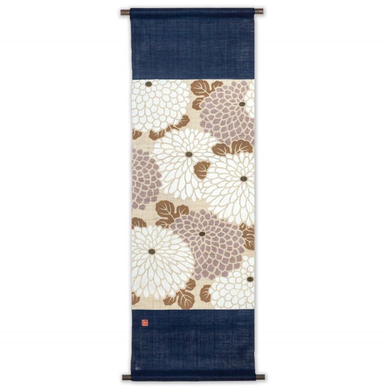 Fine Japanese hemp tapestry, Circle and chrysanthemum - SAKURU