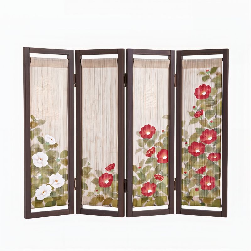 Mini screen in fine Japanese hemp tapestry, camellia - KAMERIA