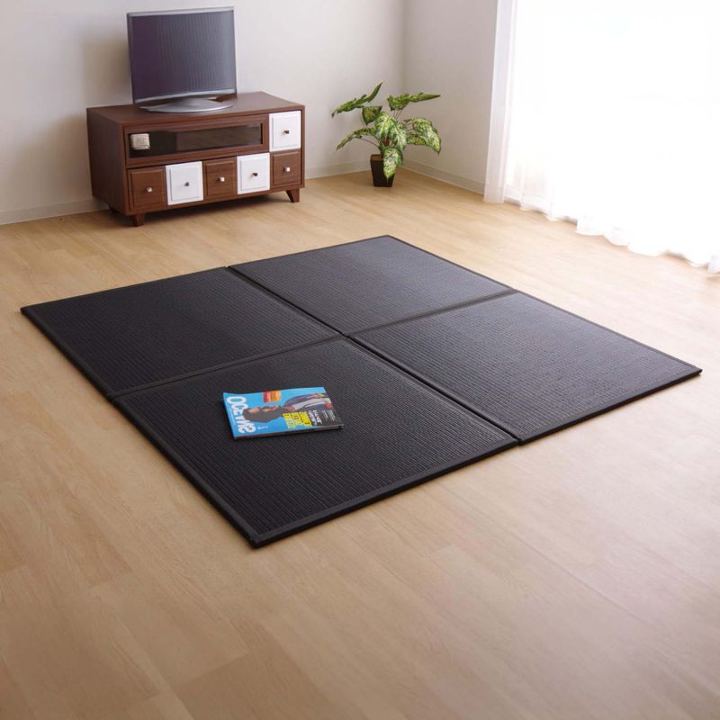 Traditional Japanese Tatami, Polypropylene Mat, Black, SQUASH, 82x82cm