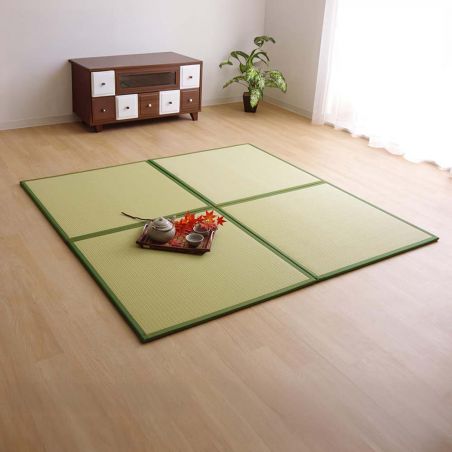 Tatami traditionnel japonais, natte en polypropylène, vert, SQUASH, 82x82cm