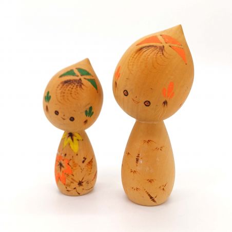 Dúo de muñecas japonesas de madera, KOKESHI VINTAGE