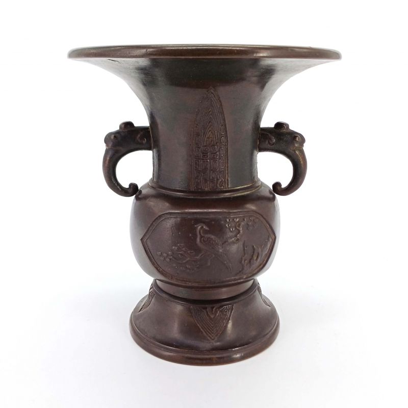 Antico vaso giapponese in bronzo per la cerimonia dell'incenso, periodo Meiji - Kujaku