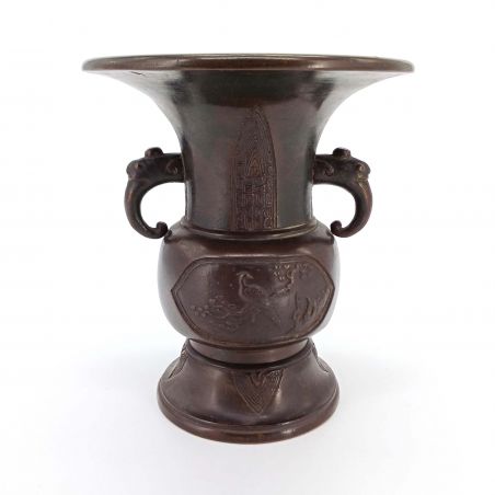 Antique Japanese bronze vase for incense ceremony, Meiji period - Kujaku