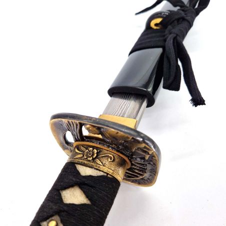 Katana Decorativo Samurai Premium Damasco - Lama 740mm - Manico in Pelle di Razza - Fodero in Legno