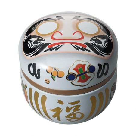 Boîte à thé japonaise blanche en métal, DARUMA, 150g