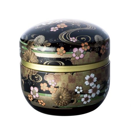 Japanese black metal tea caddy, SUZUKO KIKUSUI, 150 g