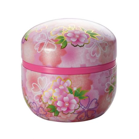 Boîte à thé japonaise rose en métal motif fleurs de cerisier, HIYORI, 150gr