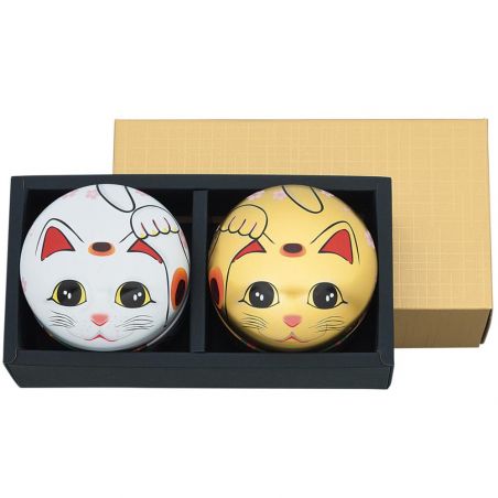 Duo de boîtes à thé japonaises ronde chat, NEKO, 150gr