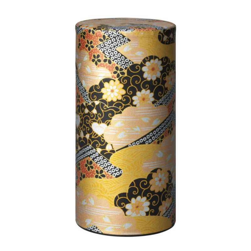 Boîte à thé japonaise noire et dorée en papier washi, KOGANE, 200 g