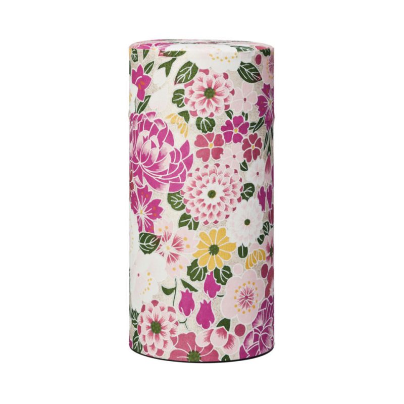 Boîte à thé japonaise rose en papier washi, HEISEIYUZEN HYAKA, 200 g