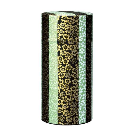 Boîte à thé japonaise verte en papier washi, SAKURA, 200 g