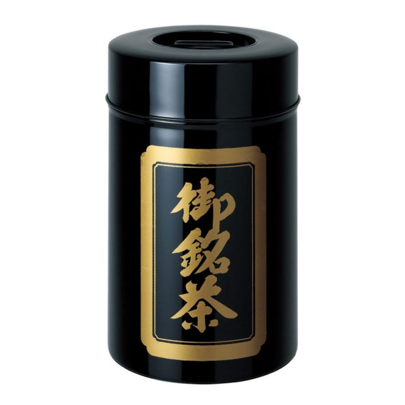 Large Japanese black metal tea caddy, OMEICHA KURO, 1 Kg