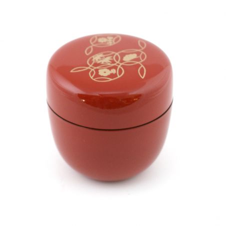 Caja de té japonés rojo natsume en resina de patrón tradicional, Hanashippo, 40g