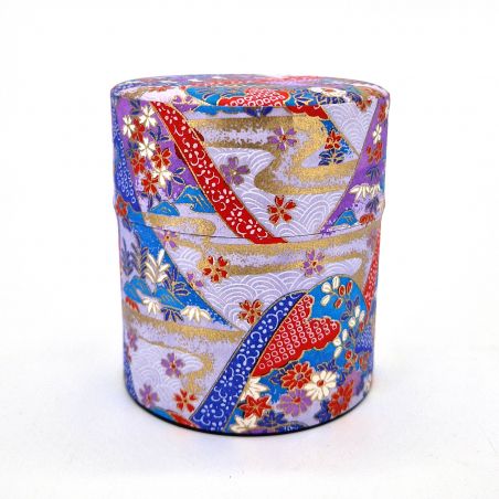 Caja de té japonesa plana en papel washi morado, YUZEN KICHONA, 150 g