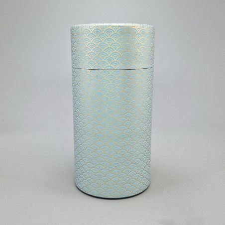 Japanese blue tea box in washi paper - SEIGAIHA - 200gr