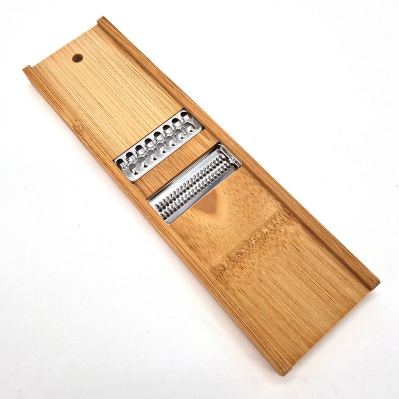 Bamboo Japanese Mandoline with 2 Blades for Precise Vegetable Cutting